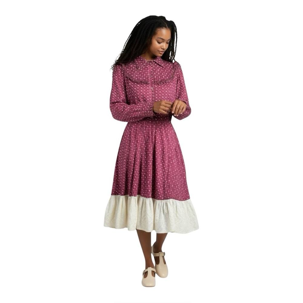 Vintage 70’s Handmade Cottagecore Prairiecore Ruffle Trim Dress